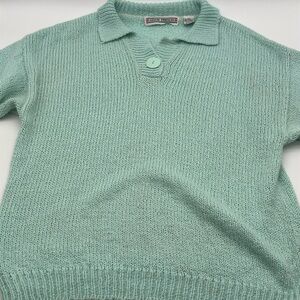 Adam French Mint Green Knit Polo Collar Sweater Top Women's Size Large Acrylic